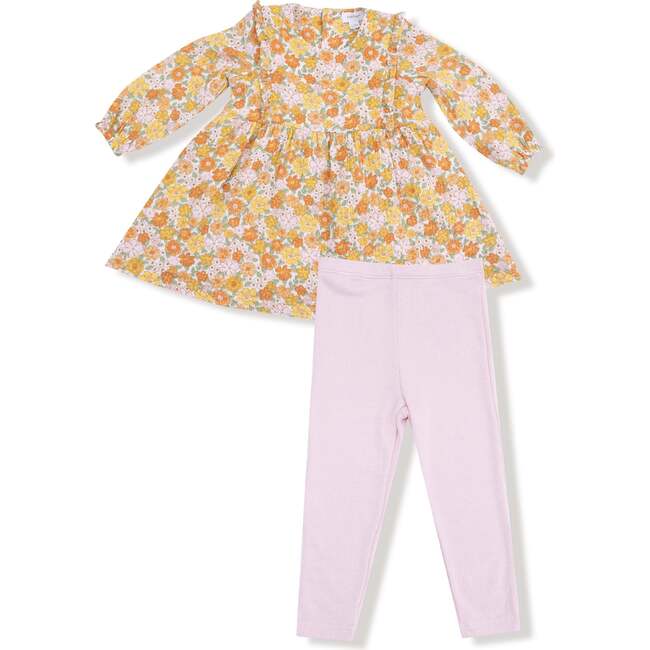 Ruffle Long Sleeve Dress + Ribbed Legging Sweet Amber Floral