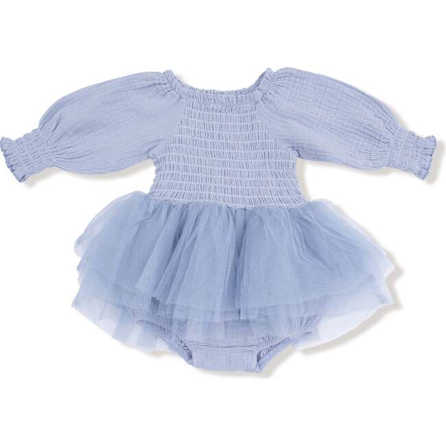 Long Sleeve Smocked Bubble with Tutu Solid, Muslin, Soft Chambray