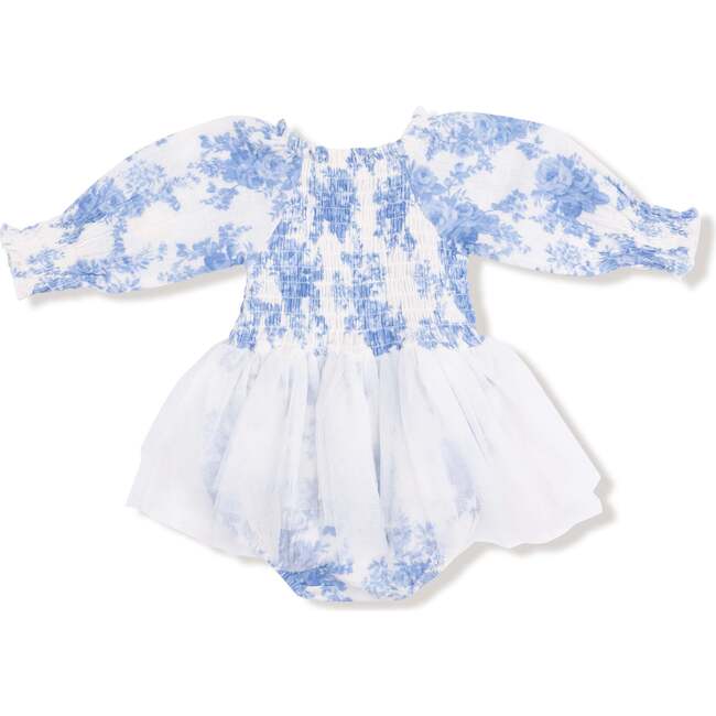 Long Sleeve Smocked Bubble with Tutu Dream Cottage Floral Blue