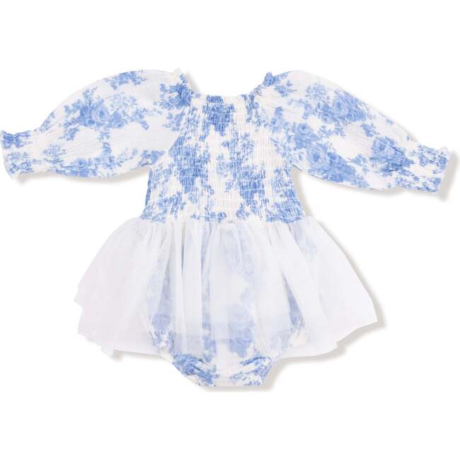 Long Sleeve Smocked Bubble with Tutu Dream Cottage Floral Blue - Dresses - 2