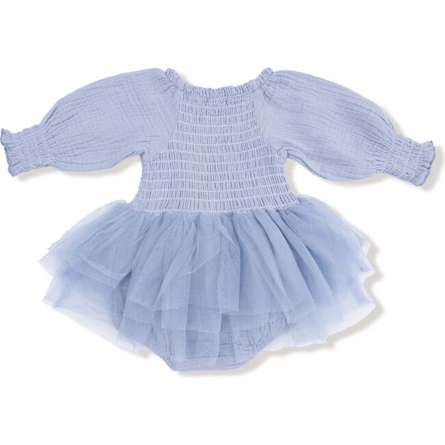 Long Sleeve Smocked Bubble with Tutu Solid, Muslin, Soft Chambray - Dresses - 2