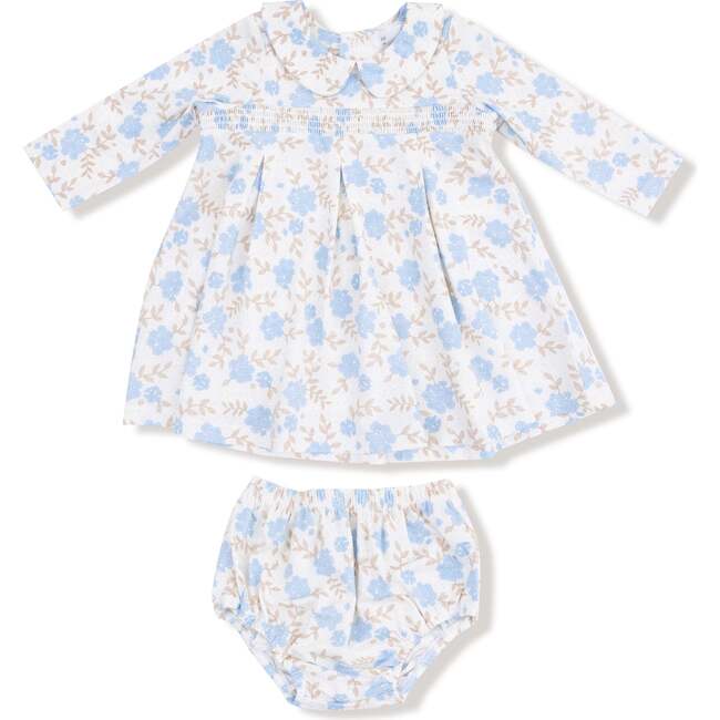 Long Sleeve Peter Pan Collar Dress and Bloomer Baby Blue Floral