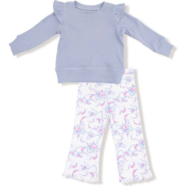 Ruffle Shoulder Shirt and Flare Pant Ribbon Floral Fling