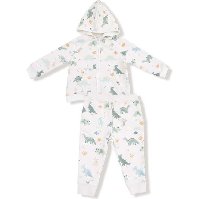 Zip Hoodie and Jogger Set Soft Dinos, French Terry- Green