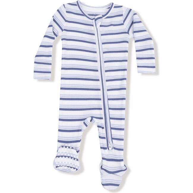 2 Way Zipper Footie Vintage Stripe, Blue