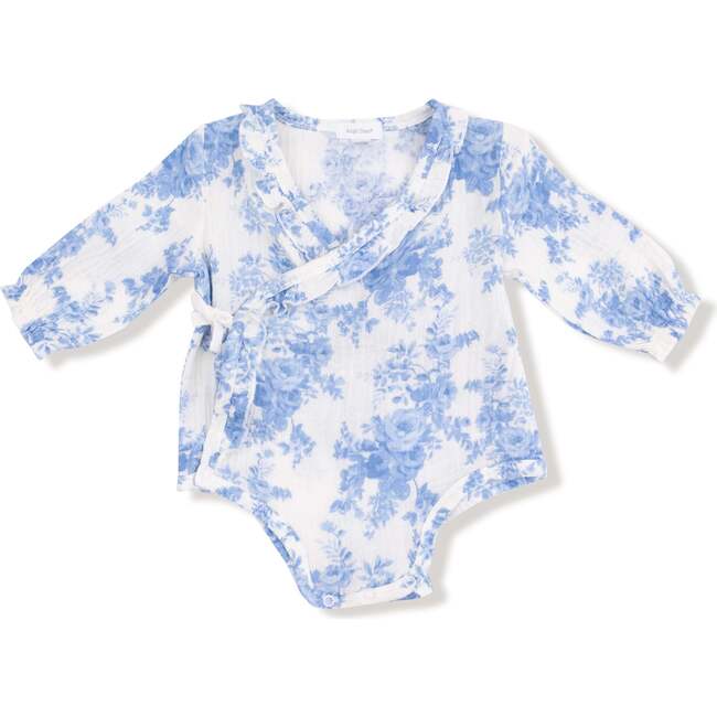 Long Sleeve Kimono Bodysuit with Ruffle + Elastic Cuff Dream Cottage Floral Blue