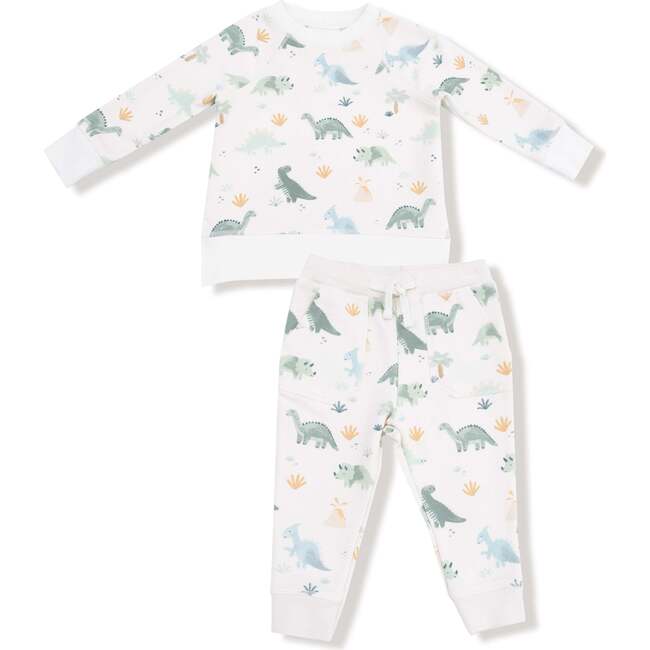 Raglan Sweatshirt + Jogger Set Soft Dinos, French Terry- Green