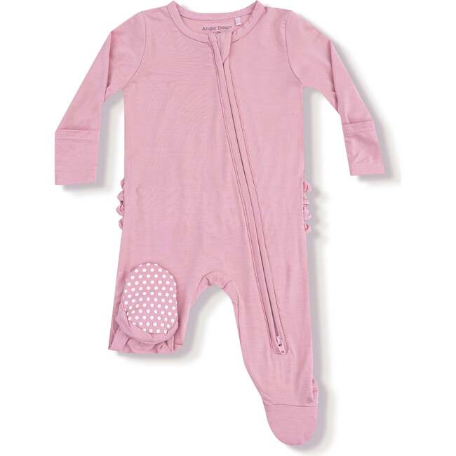 2 Way Zipper Ruffle Back Footie Basics- Cameo, Bamboo