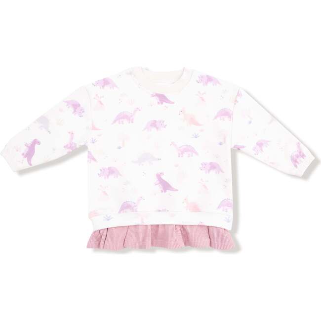 Pull Over Sweatshirt with Ruffle and Flare Pant Soft Dinos- French Terry, Purple - Mixed Apparel Set - 2