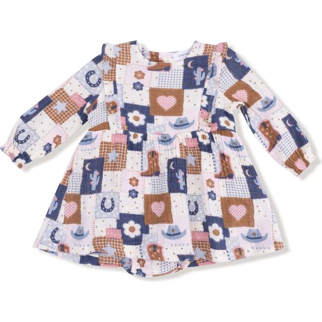 Ruffle Long Sleeve Bubble with Skirt Patchwork Cowgirl