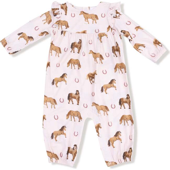 Ruffle Sleeve Romper Horses, Pink