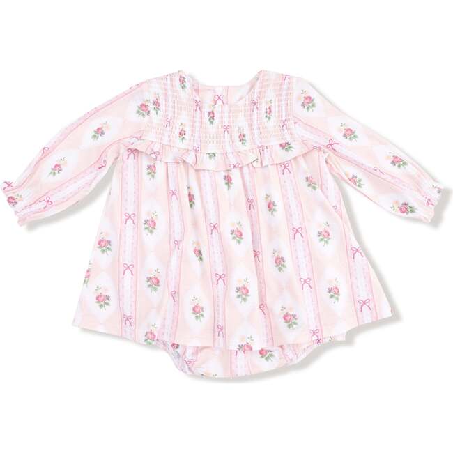 Long Sleeve Smocked Ruffle Bubble with Skirt Ogee Lace Floral