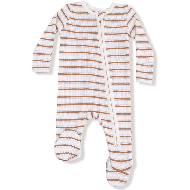 2 Way Zipper Footie Basics, Vintage Stripe-Brown