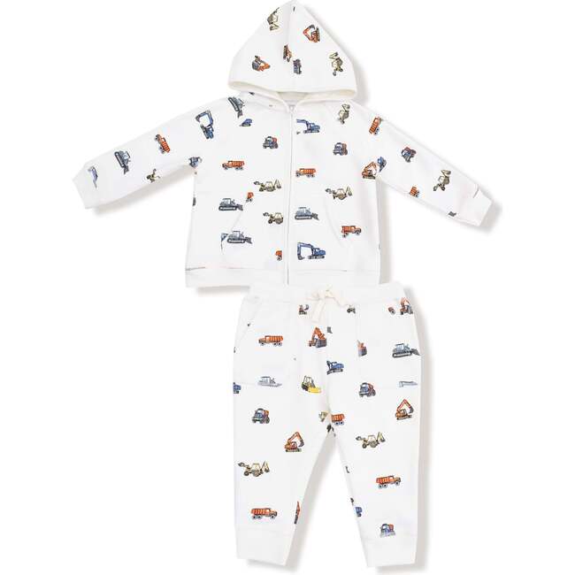 Zip Hoodie and Jogger Set Construction Vehicles, French Terry