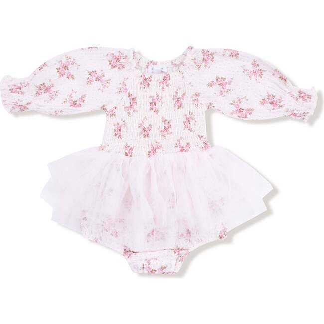 Long Sleeve Smocked Bubble with Tutu Belle Rosette Dot