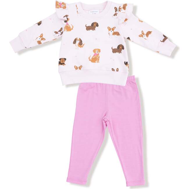 Ruffle Sweatshirt + Legging Set Best Friend Dogs, French Terry, Pink