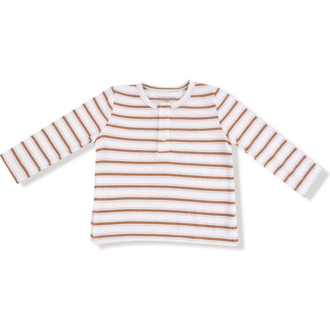 Long Sleeve Henley Basics, Vintage Stripe-Brown
