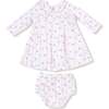 Long Sleeve Peter Pan Collar Dress with Smocking and Bloomer Dainty Buds and Bows Stripe - Dresses - 1 - thumbnail