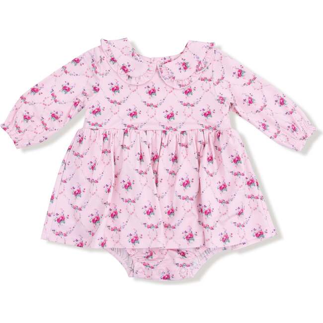 Long Sleeve Peter Pan Ruffle Collar Bubble with Skirt Rose Garland Trellis