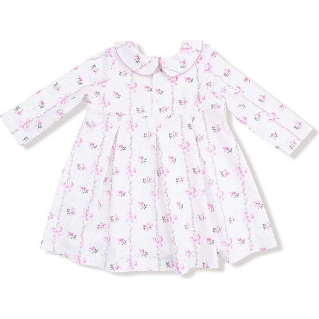 Long Sleeve Peter Pan Collar Dress with Smocking and Bloomer Dainty Buds and Bows Stripe - Dresses - 2