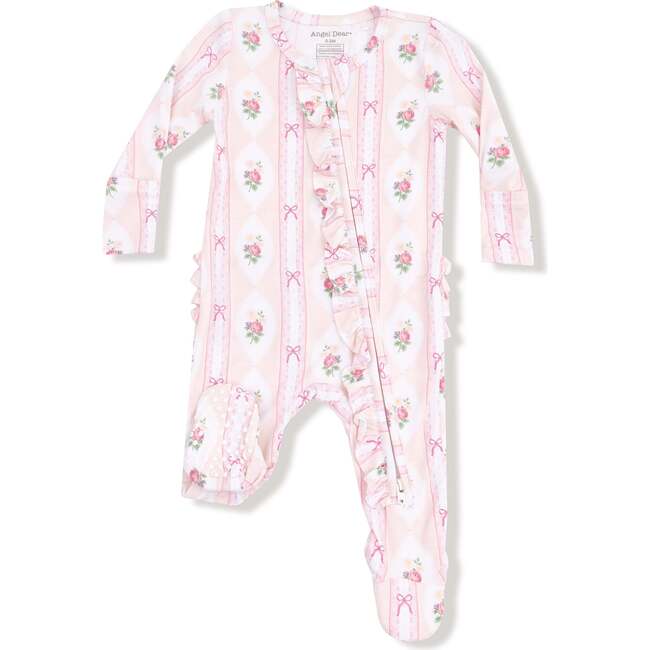2 Way Ruffle Zipper Footie Ogee Lace Floral