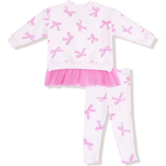 Sweatshirt with Tulle Ruffle and Ribbed Legging French Terry, Pretty Bows