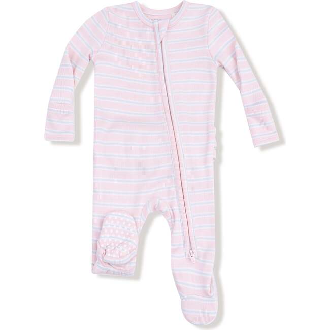 2 Way Zipper Ruffle Back Footie Basics, Multi Stripe, Pink