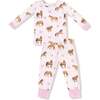 Long Sleeve Loungewear Set Horses, Pink - Mixed Apparel Set - 1 - thumbnail
