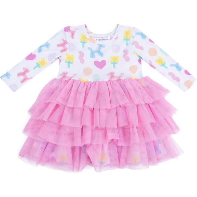 Twirly Long Sleeve Layered Tulle Dress Balloon Animals Pink