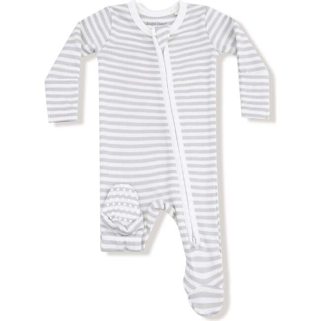2 Way Zipper Footie Basics, Stripe, Mineral- Grey/White