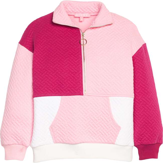Color Block Pullover, Pink & Cranberry Quilted Trellis