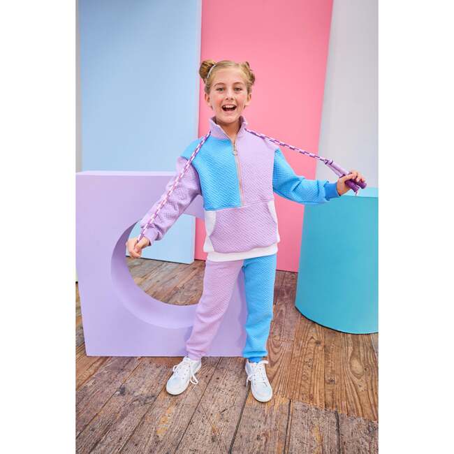 Color Block Jogger, Lavender & Blue Quilted Trellis - Sweatpants - 2