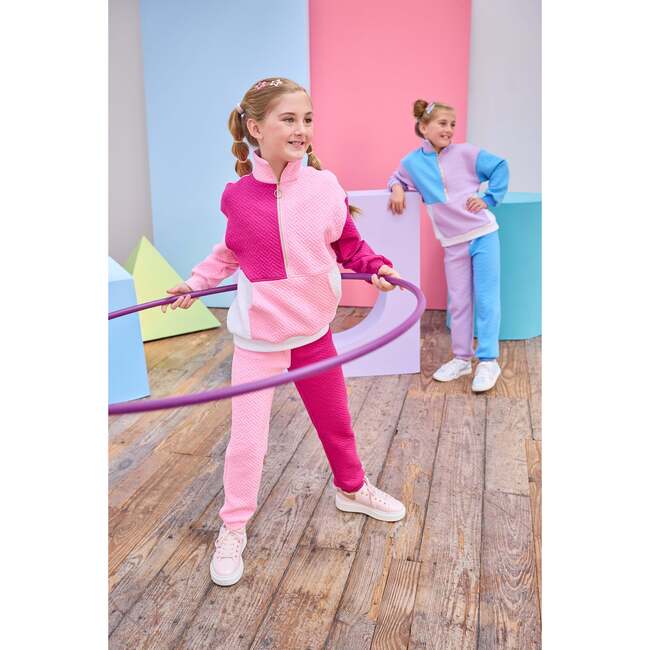 Color Block Pullover, Pink & Cranberry Quilted Trellis - Sweatshirts - 3