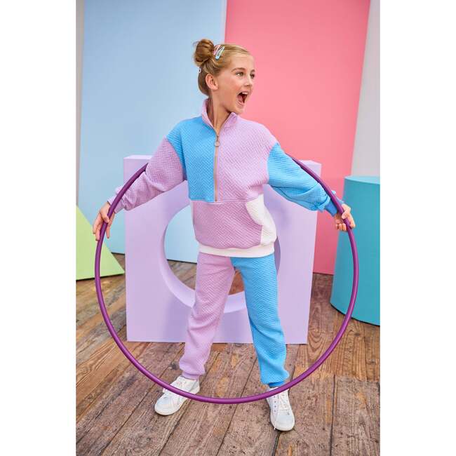 Color Block Pullover, Lavender & Blue Quilted Trellis - Sweatshirts - 3