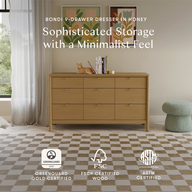 Bondi 9-Drawer Assembled Dresser in Honey - Dressers - 3