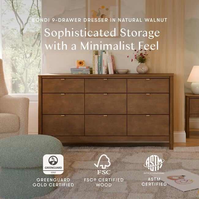 Bondi 9-Drawer Assembled Dresser in Natural Walnut - Dressers - 3