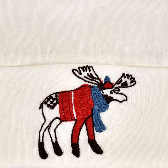 Roll Up Hat, Ivory Moose Embroidery - Winter Hats - 2