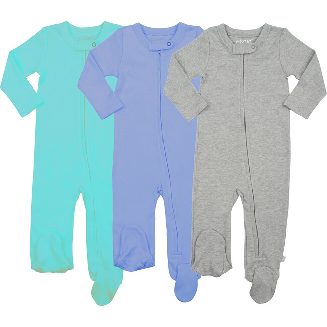 3-Piece Footie Set, Vintage Aqua Periwinkle & Heather Grey