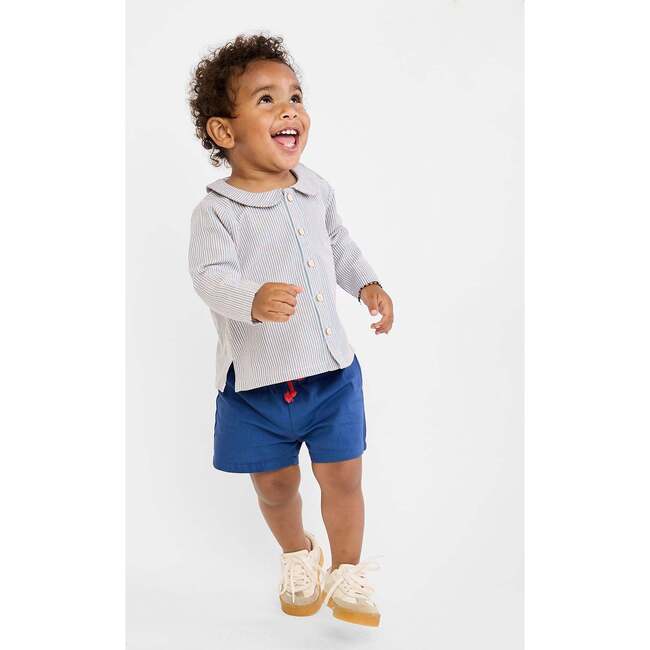 Jefferson Baby Shirt, Indigo Linen Stripe - Button Downs - 4