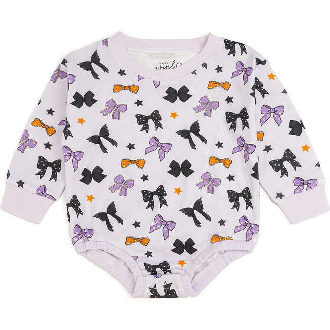 Spooky Bows Halloween Long Sleeve Romper, Lavender