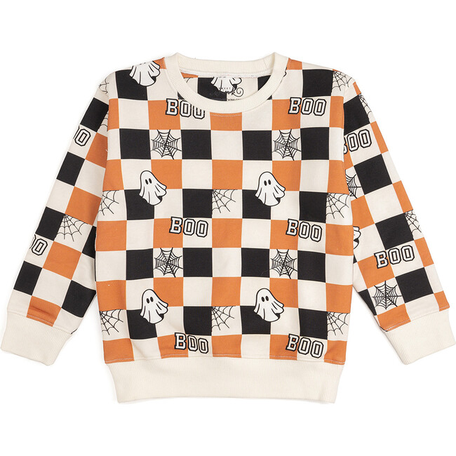 Boo Checkered Halloween Sweatshirt, Natural