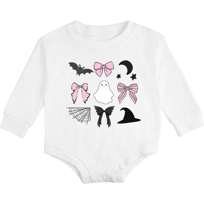 Spooky Coquette Halloween Long Sleeve Romper, White