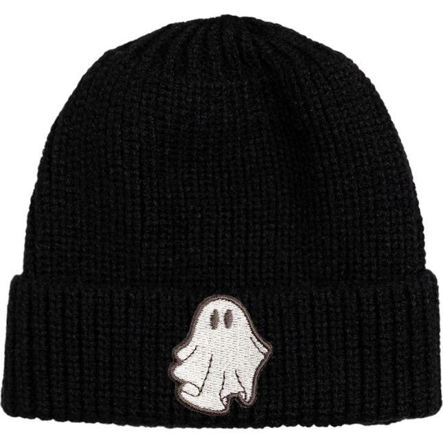 Ghost Patch Halloween Beanie, Black