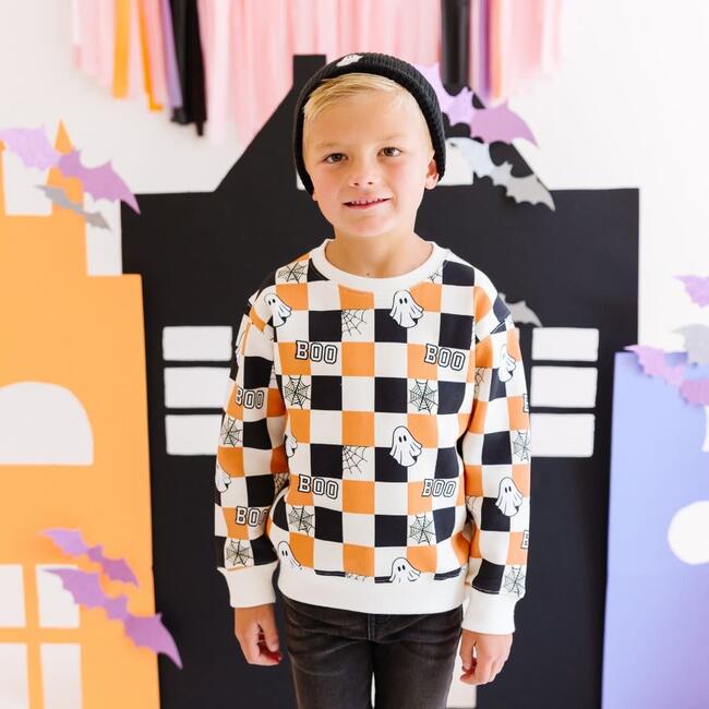 Boo Checkered Halloween Sweatshirt, Natural - Sweatshirts - 2