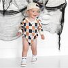 Boo Checkered Halloween Long Sleeve Romper, Natural - Rompers - 2