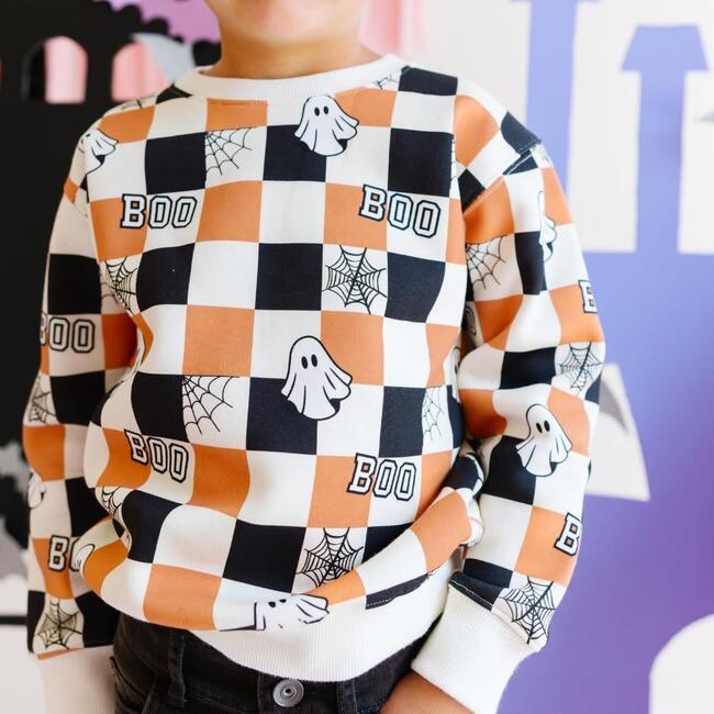 Boo Checkered Halloween Sweatshirt, Natural - Sweatshirts - 3