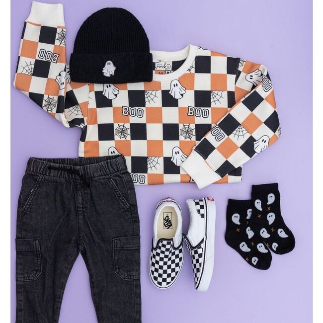 Boo Checkered Halloween Sweatshirt, Natural - Sweatshirts - 6