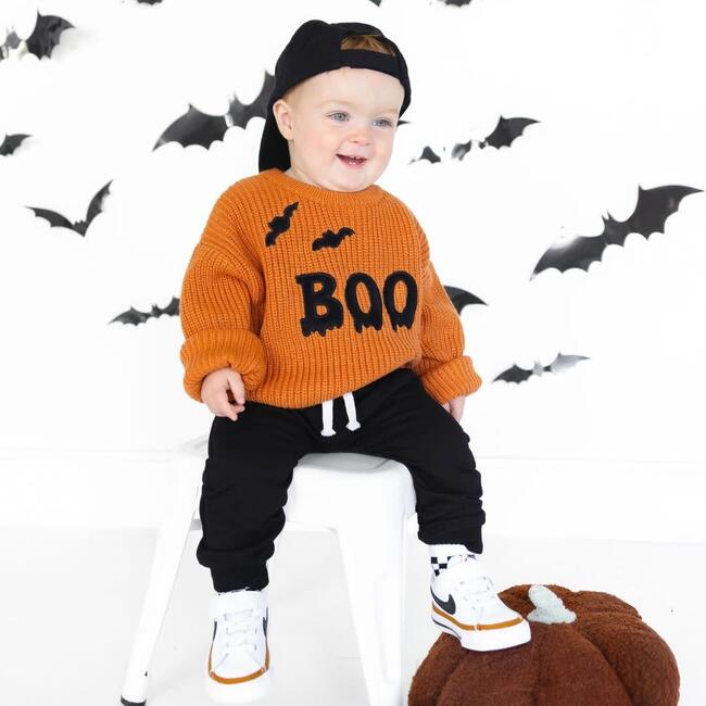 Boo Drip Halloween Knit Sweater, Orange - Sweatshirts - 4