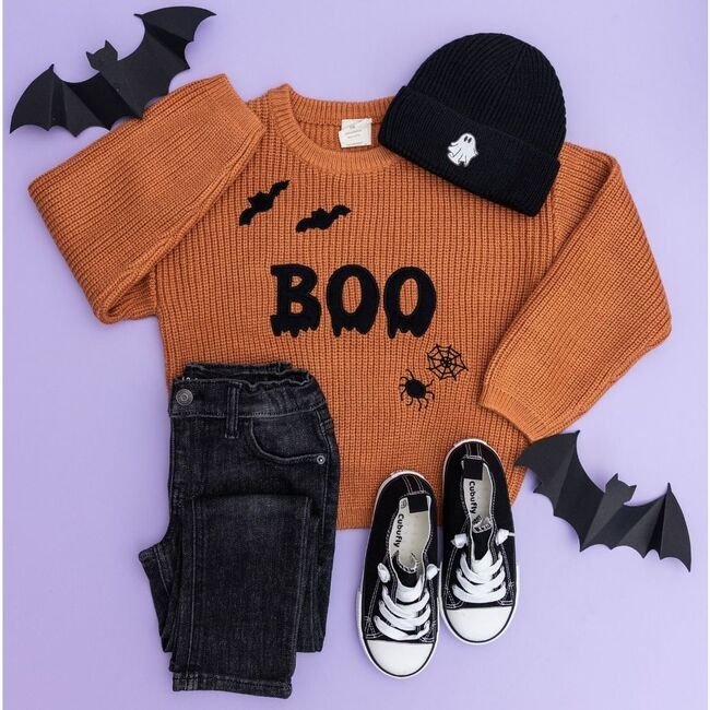 Boo Drip Halloween Knit Sweater, Orange - Sweatshirts - 8