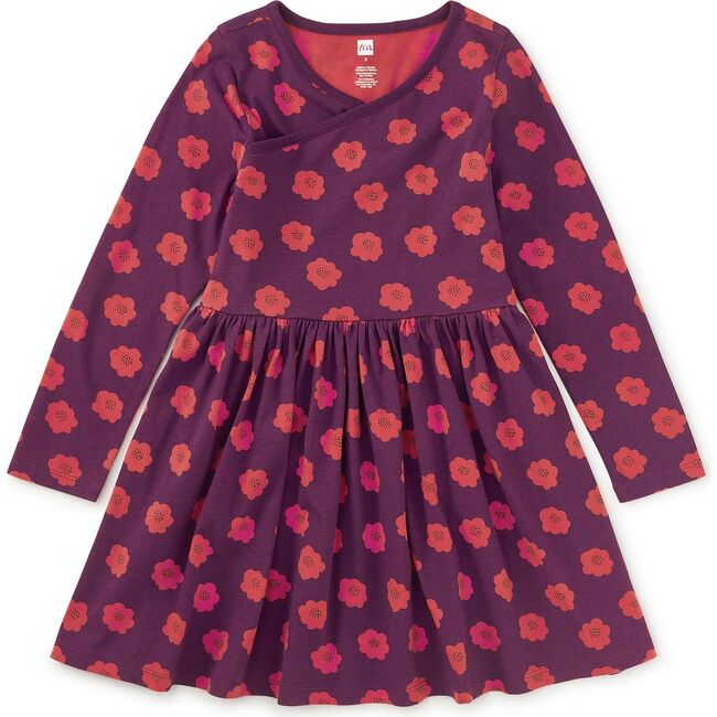 Long Sleeve Wrap Neck Dress, Simple Chrysanthemums
